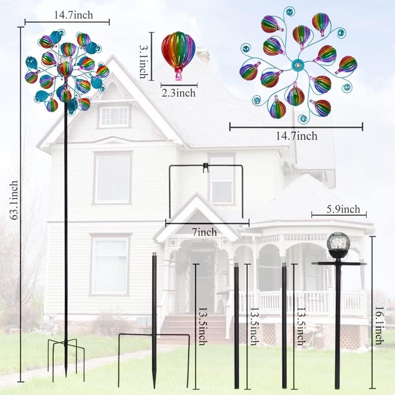 VEWOSTAR Solar Wind Spinners Outdoor,Hot Air Balloon Wind Spinner with LED Glass Ball,Muti-color Wind Spinners for Yard and Garden,Pinwheels Kinetic Wind Spinner,Wind Sculptures & Spinners for Pathway - Image 4